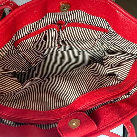 Nine West Beige Red Gold Studded Tote medium Shoulder Bag Circles Multi Pockets - Picture 4 of 13